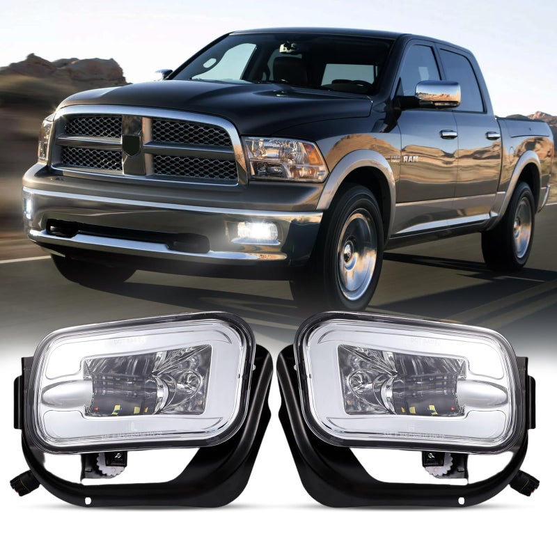 BICYACO LED Fog Lights Assembly with Mounting Brackets for 2009-2012 Dodge Ram 1500, 2010-2018 Ram 2500 3500 Pickup Truck, Front Bumper Driving Lamps Replacement, IP67 Waterproof, Chrome (1 Pair) - Image 1